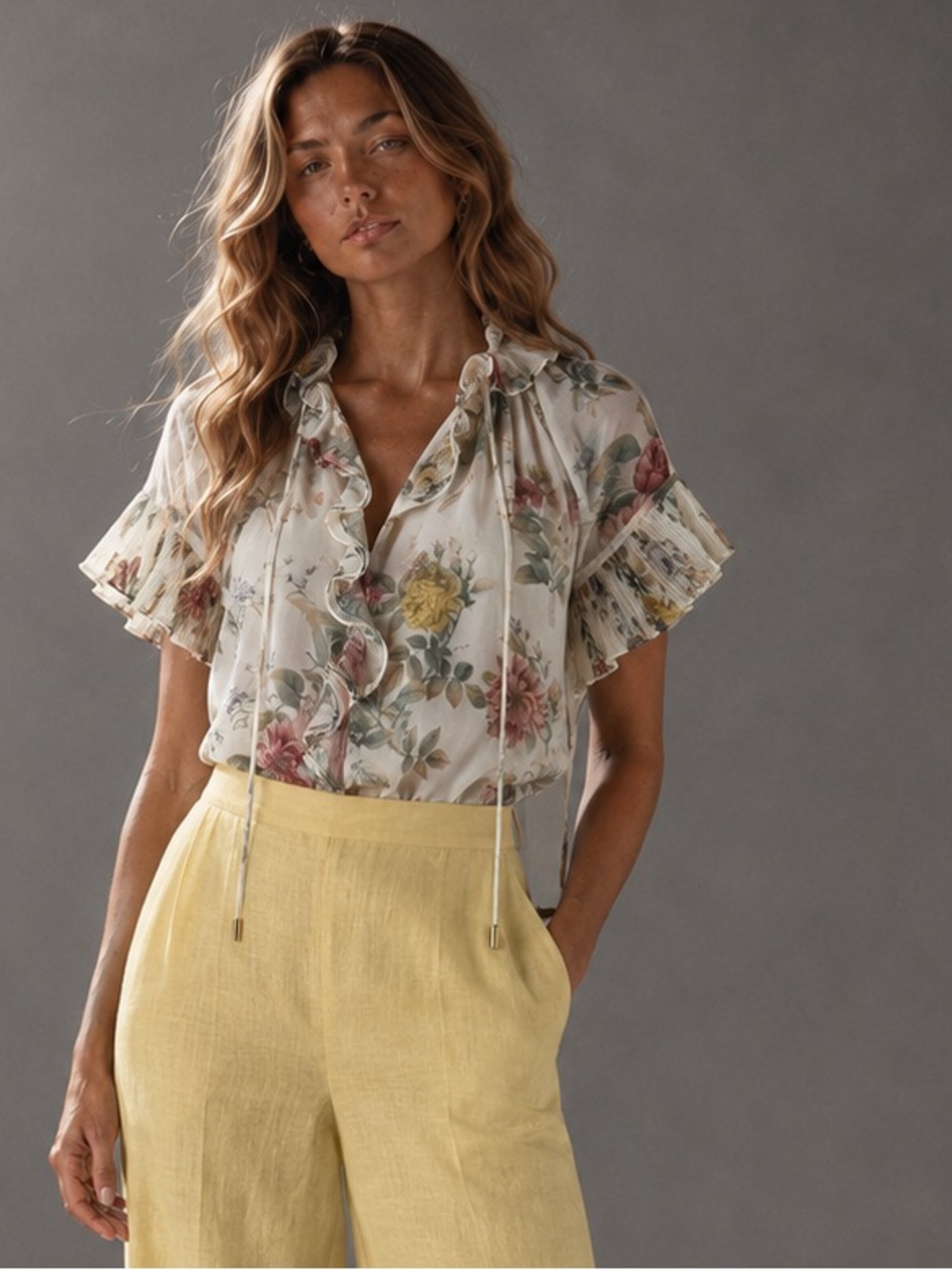 Philosophy NWT Sheer Floral Ruffle Blouse Size Small